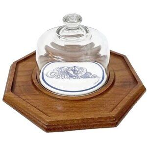 Vintage 1970 Goodwood seashells cheese & crackers serving tray with glass cover